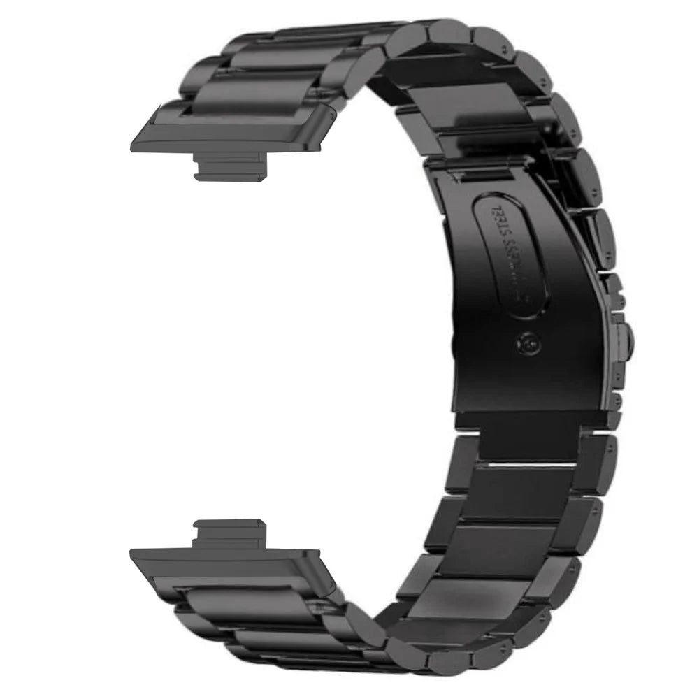 For Huawei Watch Fit 3 Band with Dual Press Buckle, 3-Bead Steel Wrist Strap - Black - 2