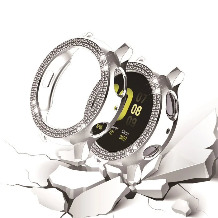 Double Row Rhinestone Decor PC Frame Bumper Hard Case for Samsung Galaxy Watch Active2 40mm - Silver - 3