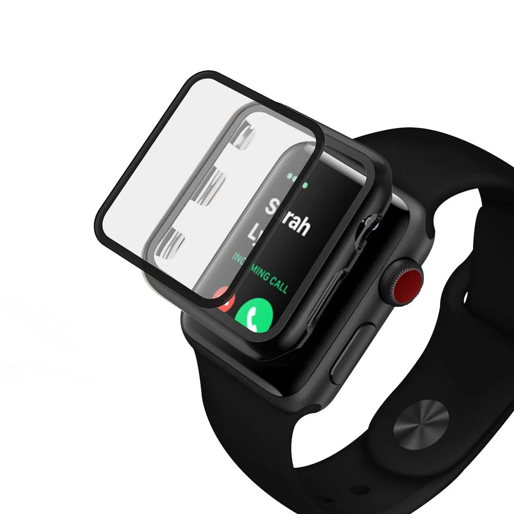 Plating Frame PC + Tempered Glass Watch Case for Apple Watch Series 3 / 2 / 1 38mm - Black - 4
