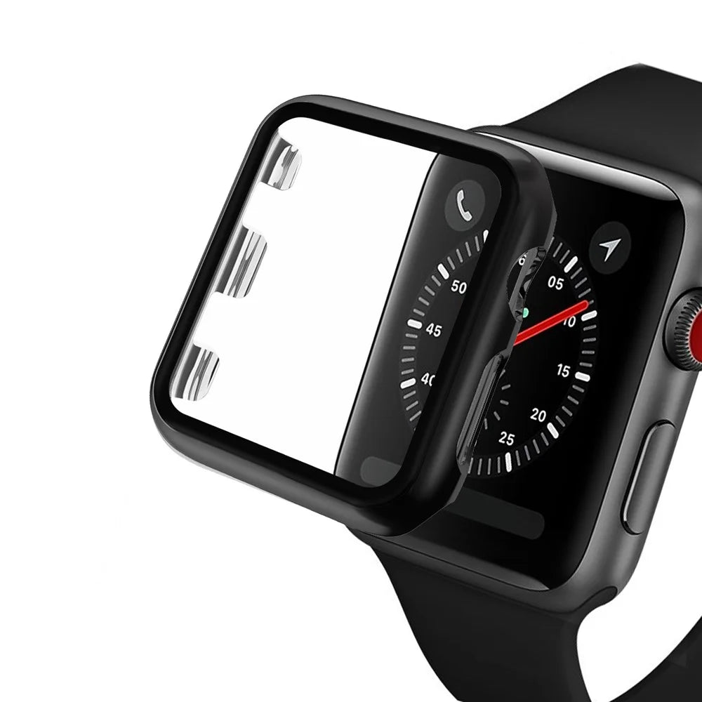Plating Frame PC + Tempered Glass Watch Case for Apple Watch Series 3/2/1 42mm - Black - 1