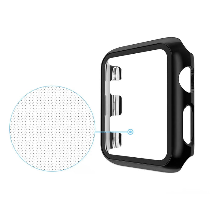 Plating Frame PC + Tempered Glass Watch Case for Apple Watch Series 3/2/1 42mm - Black - 2