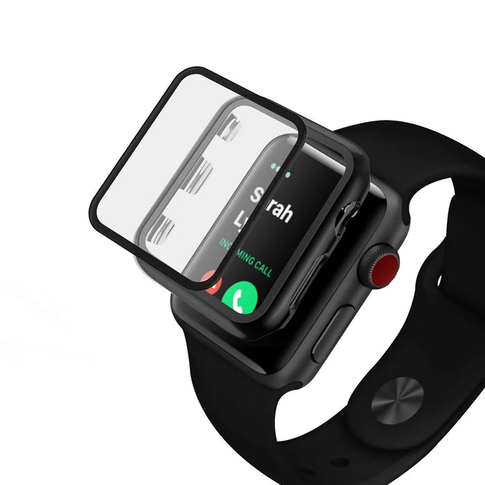 Plating Frame PC + Tempered Glass Watch Case for Apple Watch Series 3/2/1 42mm - Black - 4