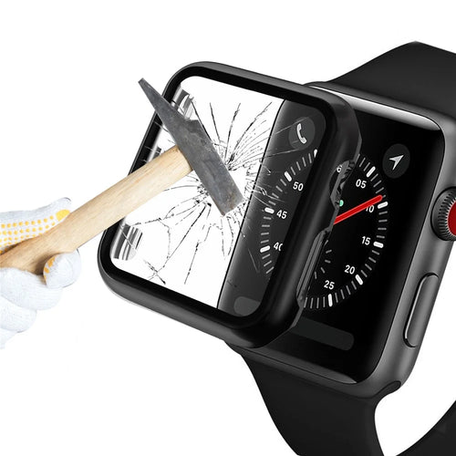 Plating Frame PC + Tempered Glass Watch Shell for Apple Watch SE / SE (2022) / Series 6 / 5 / 4 44mm - Black - 1