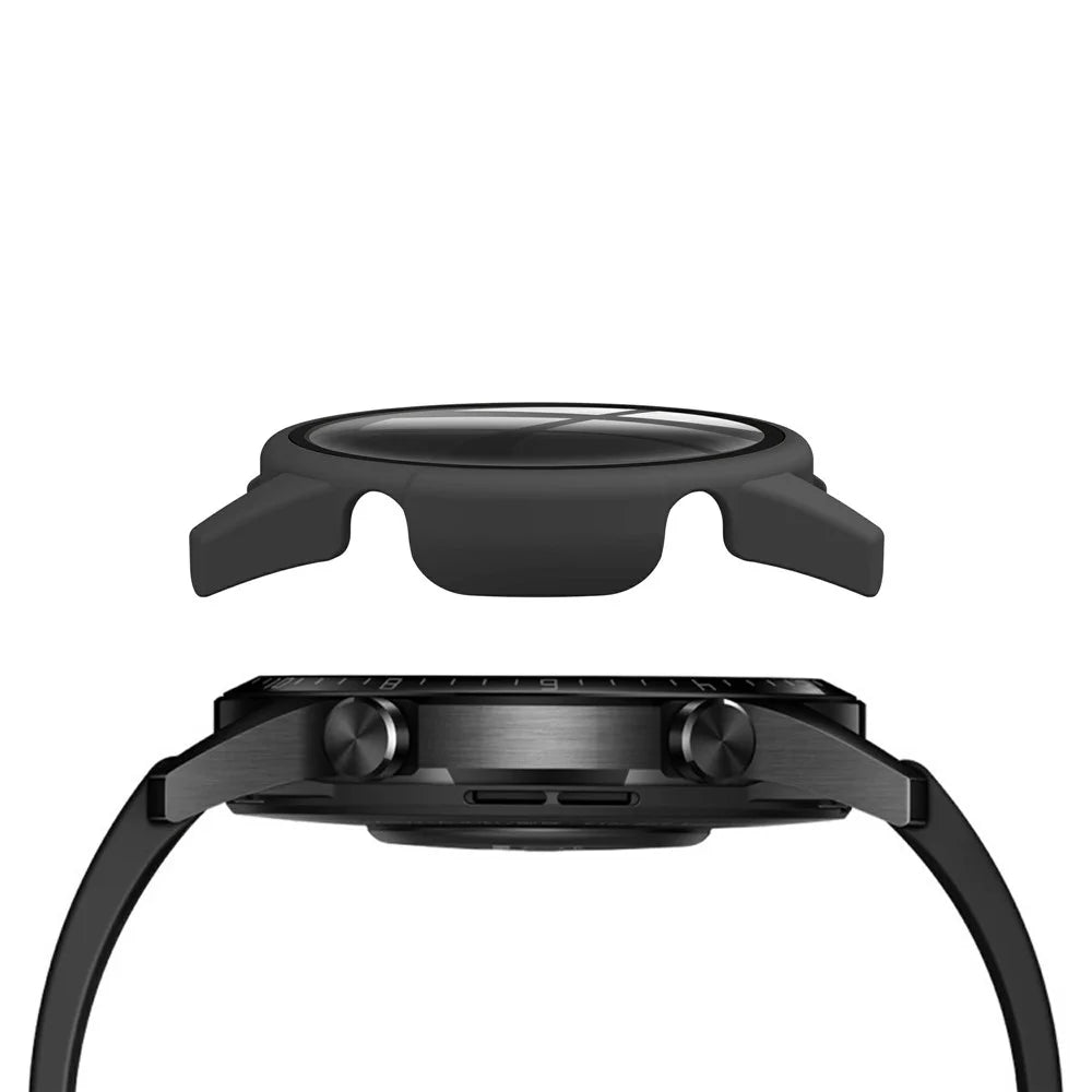 Rubberized PC Frame + Tempered Glass Screen Protector Cover Shell for Huawei Watch GT 2 46mm - Black - 2