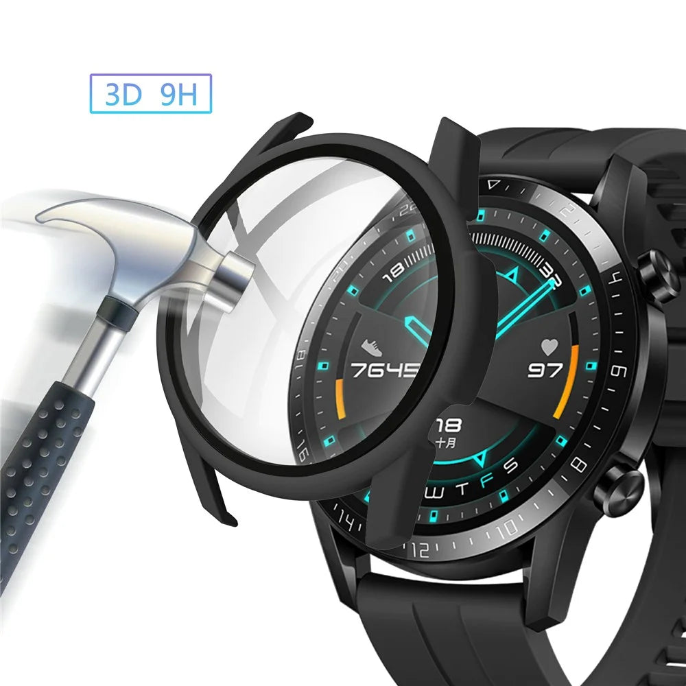 Rubberized PC Frame + Tempered Glass Screen Protector Cover Shell for Huawei Watch GT 2 46mm - Black - 3