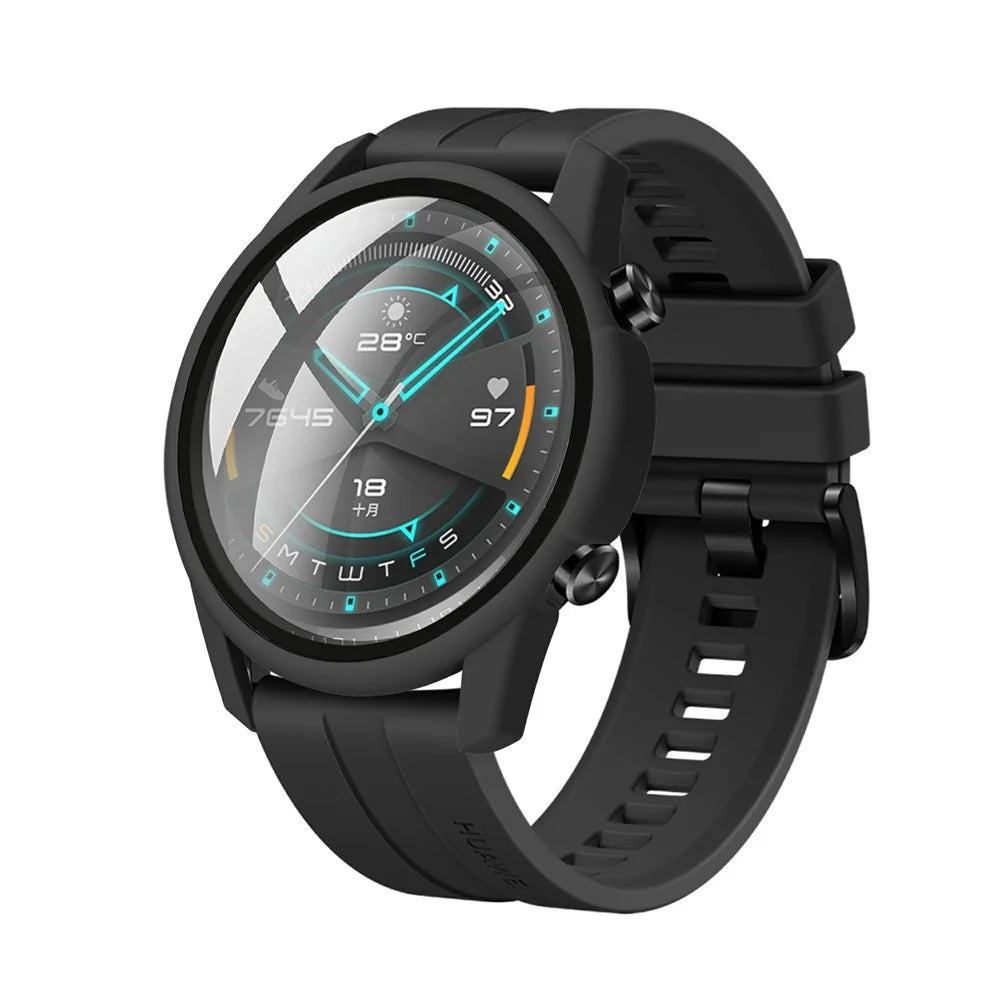 Rubberized PC Frame + Tempered Glass Screen Protector Cover Shell for Huawei Watch GT 2 46mm - Black - 5