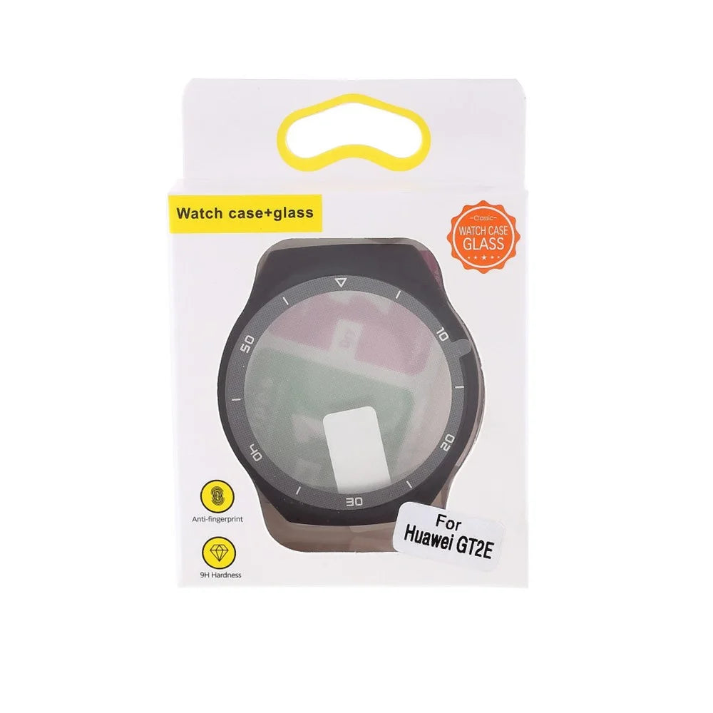 Rubberized PC Frame Intergrated Tempered Glass Screen Protector Smart Watch Cover for Huawei Watch GT 2e - Black - 6