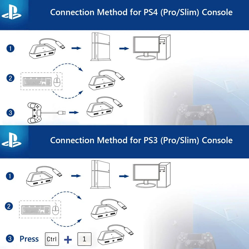 JYS-NS200 Keyboard and Mouse Adapter with 3.5mm Audio Jack for Switch PS4 Xbox One PS3 etc. - 3