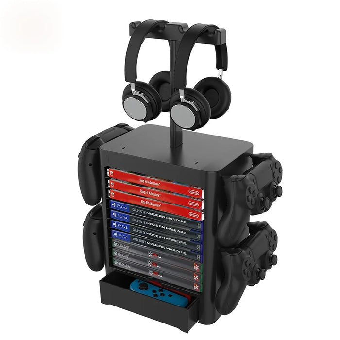 JYS-NS199 Game Accessories Game Disk Storage Rack Controller Organizer with Headphone Stand - 1