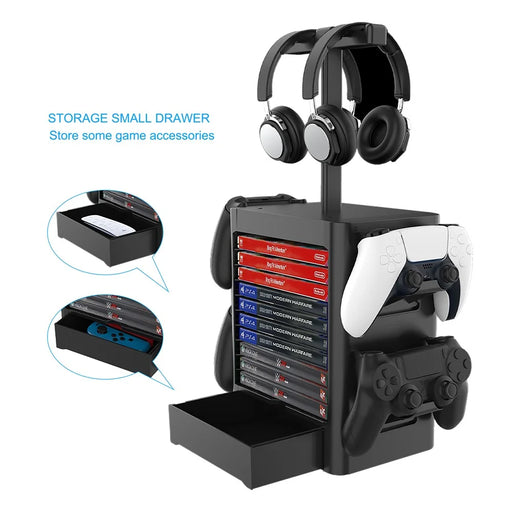 JYS-NS199 Game Accessories Game Disk Storage Rack Controller Organizer with Headphone Stand - 2