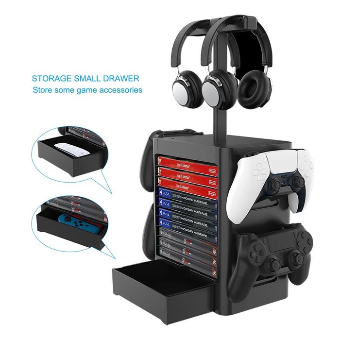 JYS-NS199 Game Accessories Game Disk Storage Rack Controller Organizer with Headphone Stand - 2