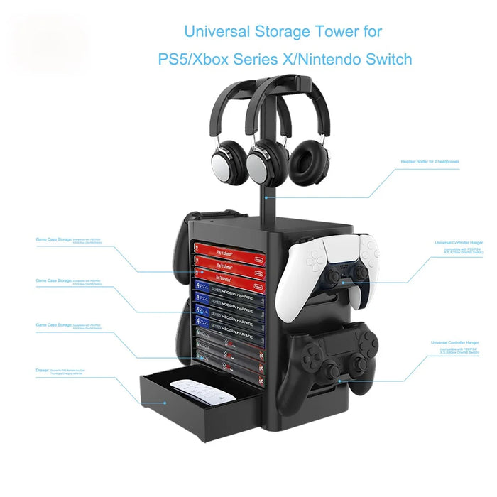 JYS-NS199 Game Accessories Game Disk Storage Rack Controller Organizer with Headphone Stand - 4