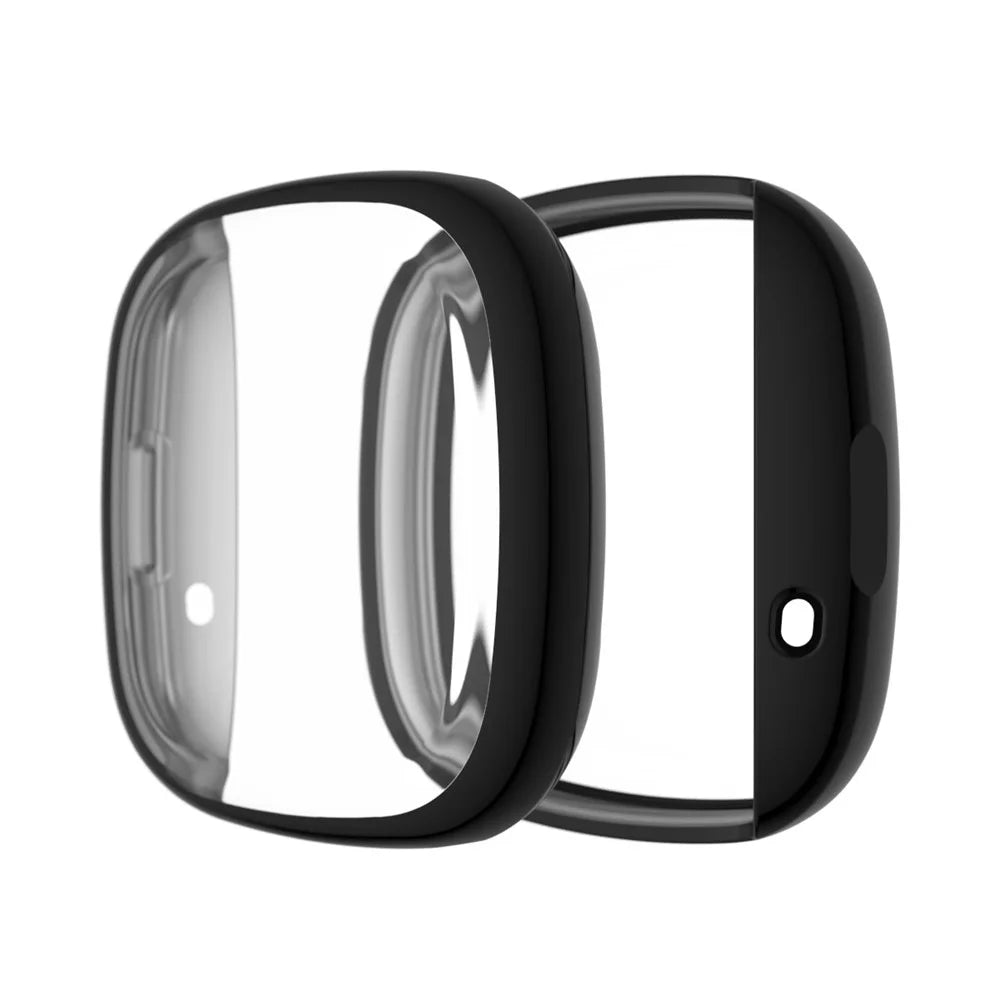 Soft TPU Electroplated Protective Case for Fitbit Versa 3/Sense Anti-scratch Full Protection Watch Cover - Black - 1