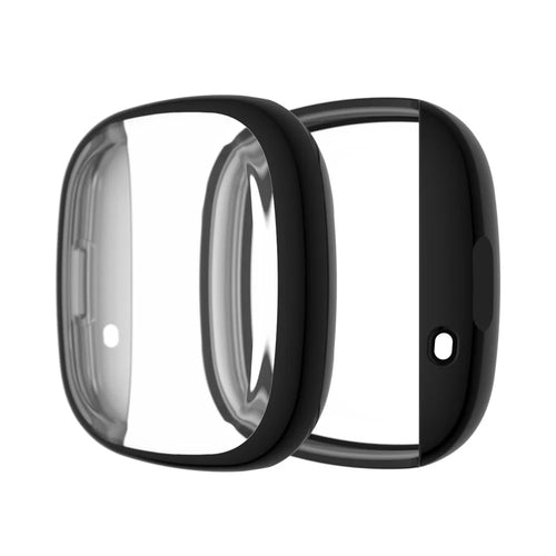 Soft TPU Electroplated Protective Case for Fitbit Versa 3/Sense Anti-scratch Full Protection Watch Cover - Black - 1