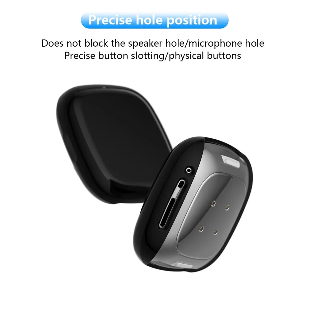 Soft TPU Electroplated Protective Case for Fitbit Versa 3/Sense Anti-scratch Full Protection Watch Cover - Black - 3