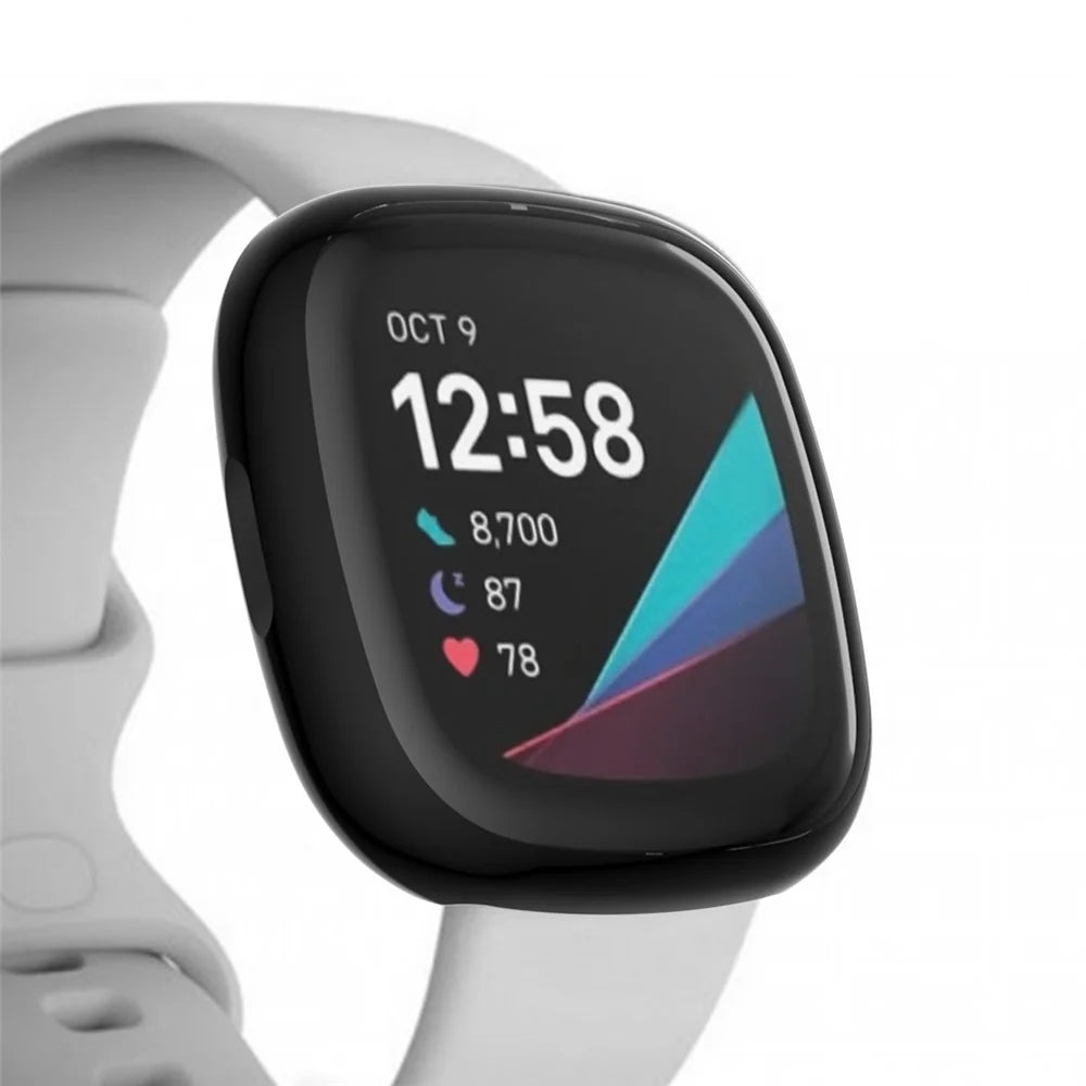 Soft TPU Electroplated Protective Case for Fitbit Versa 3/Sense Anti-scratch Full Protection Watch Cover - Black - 4