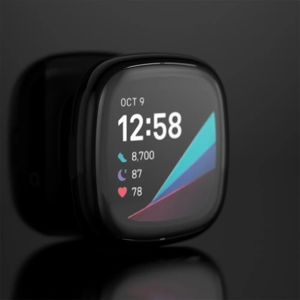 Soft TPU Electroplated Protective Case for Fitbit Versa 3/Sense Anti-scratch Full Protection Watch Cover - Black - 7