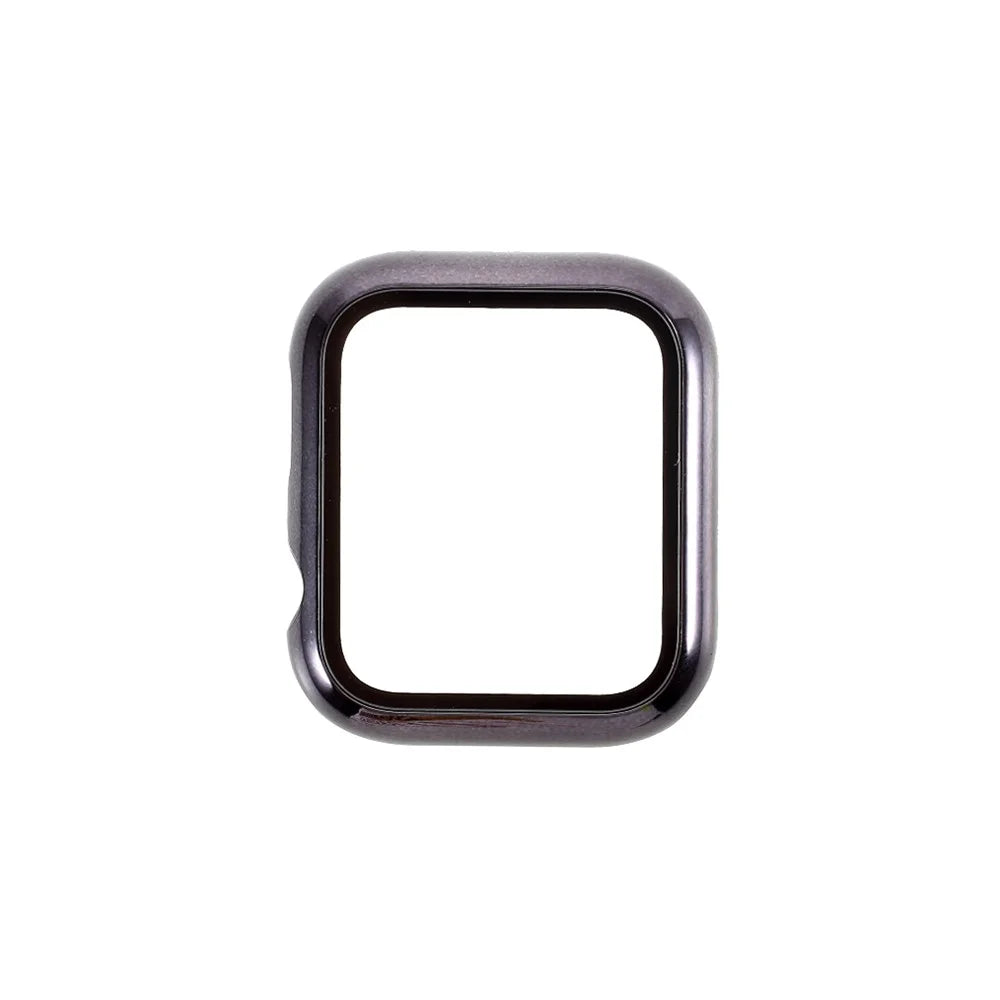 Electroplated PC Frame + Tempered Glass Screen Protector Case for Apple Watch Series SE / SE (2022) / 6 / 5 / 4 44MM - Black - 1