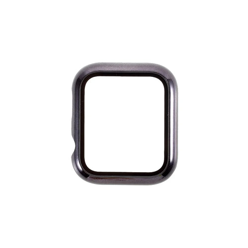 Electroplated PC Frame + Tempered Glass Screen Protector Case for Apple Watch Series SE / SE (2022) / 6 / 5 / 4 44MM - Black - 1
