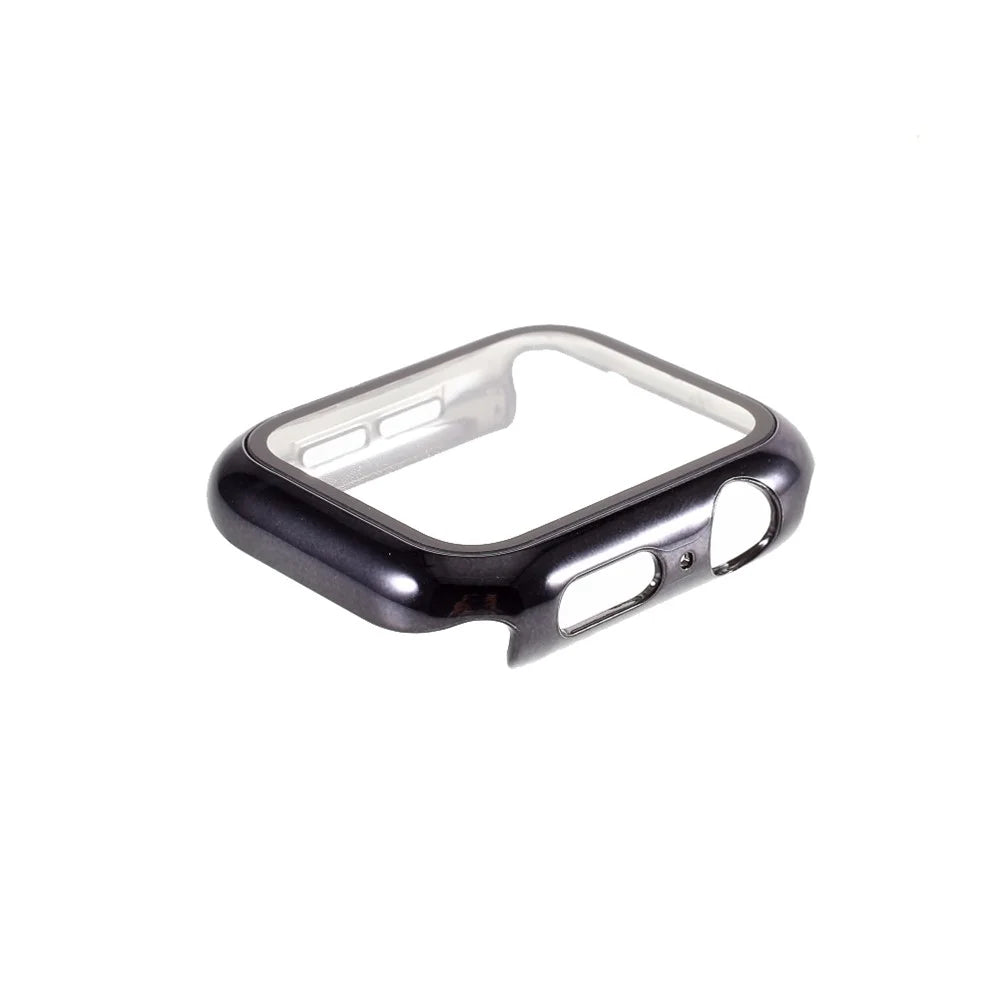 Electroplated PC Frame + Tempered Glass Screen Protector Case for Apple Watch Series SE / SE (2022) / 6 / 5 / 4 44MM - Black - 2