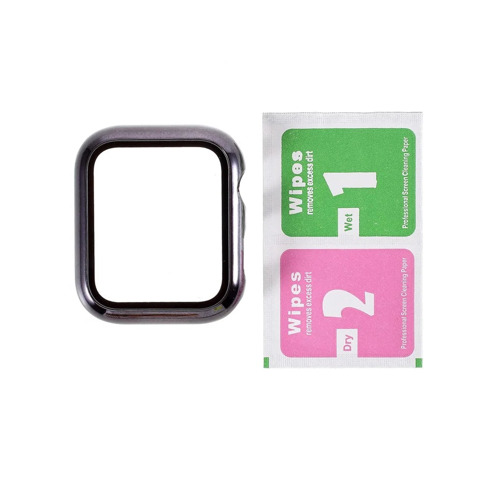 Electroplated PC Frame + Tempered Glass Screen Protector Case for Apple Watch Series SE / SE (2022) / 6 / 5 / 4 44MM - Black - 5