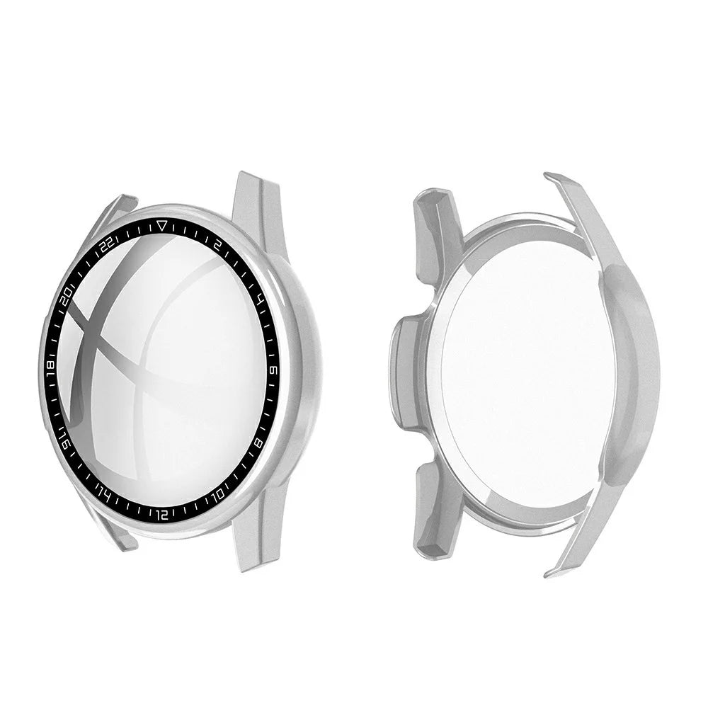Rubberized PC Frame + Tempered Glass Screen Case with Scale for Huawei Watch GT 2 46mm - Silver - 1