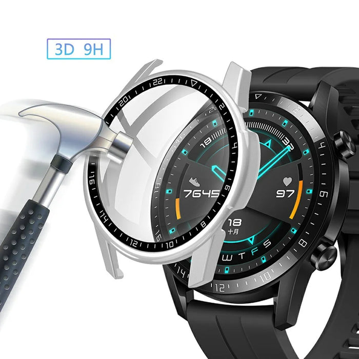 Rubberized PC Frame + Tempered Glass Screen Case with Scale for Huawei Watch GT 2 46mm - Silver - 2