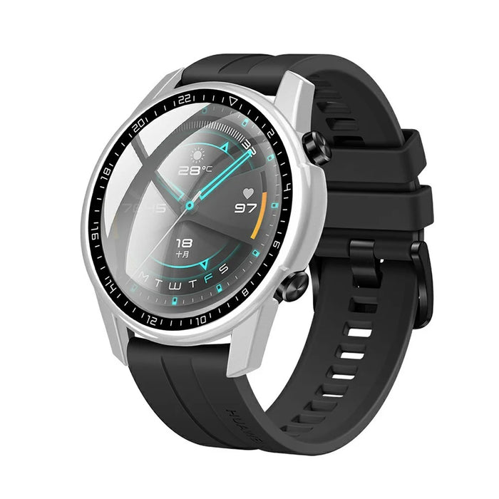 Rubberized PC Frame + Tempered Glass Screen Case with Scale for Huawei Watch GT 2 46mm - Silver - 3