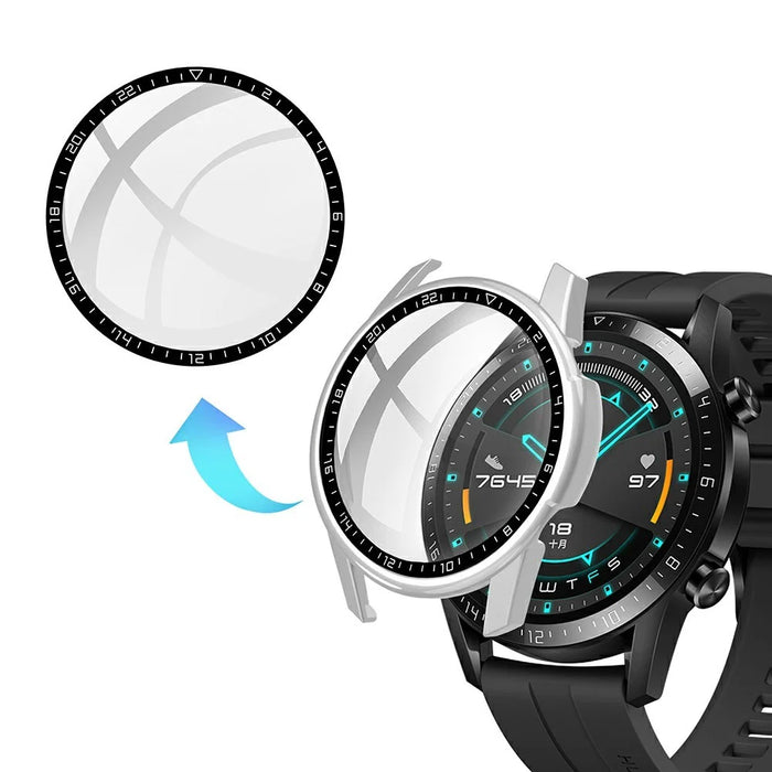 Rubberized PC Frame + Tempered Glass Screen Case with Scale for Huawei Watch GT 2 46mm - Silver - 6