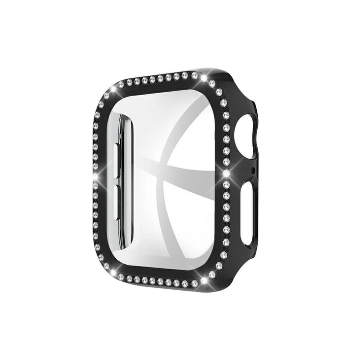 Rhinestone Decor PC Frame Case for Apple Watch Series SE3 / SE2 / SE1 /  6 / 5 / 4 44mm with Tempered Glass Screen Protector - Black - 2