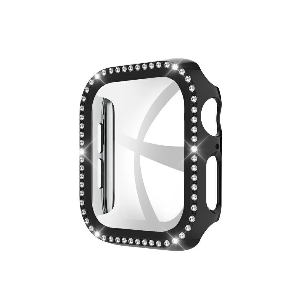 Rhinestone Decor PC Frame Case for Apple Watch Series SE3 / SE2 / SE1 /  6 / 5 / 4 40mm with Tempered Glass Screen Protector - Black - 2