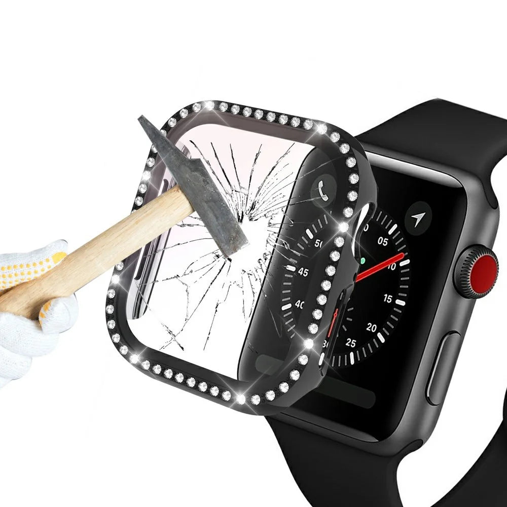 Rhinestone Decor PC Frame Case for Apple Watch Series SE3 / SE2 / SE1 /  6 / 5 / 4 40mm with Tempered Glass Screen Protector - Black - 4