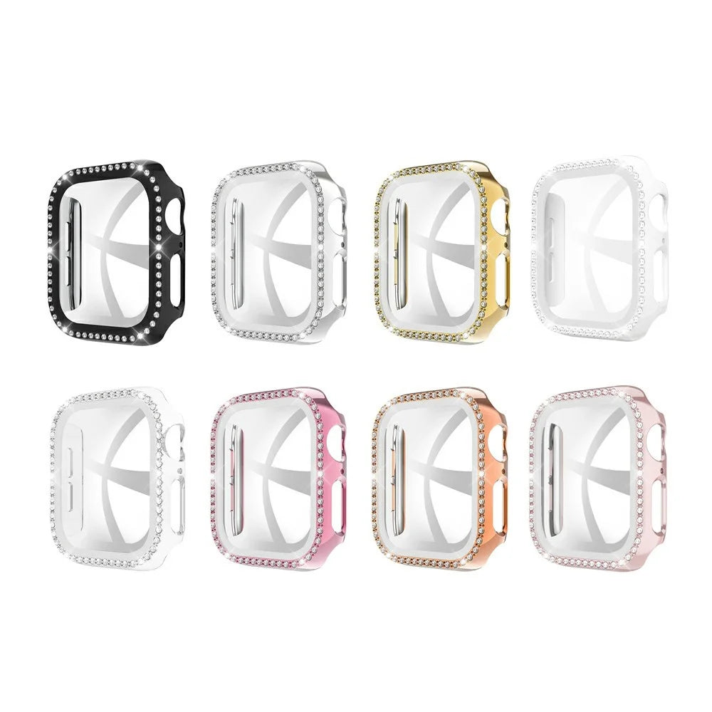 Rhinestone Decor PC Frame Case for Apple Watch Series SE3 / SE2 / SE1 /  6 / 5 / 4 40mm with Tempered Glass Screen Protector - Black - 7