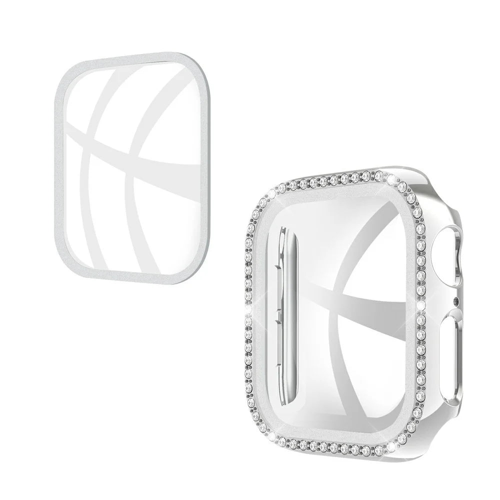 Rhinestone Decor Tempered Glass+PC All-round Protective Watch Case for Apple Watch Series 3/2/1 38mm - Silver - 1