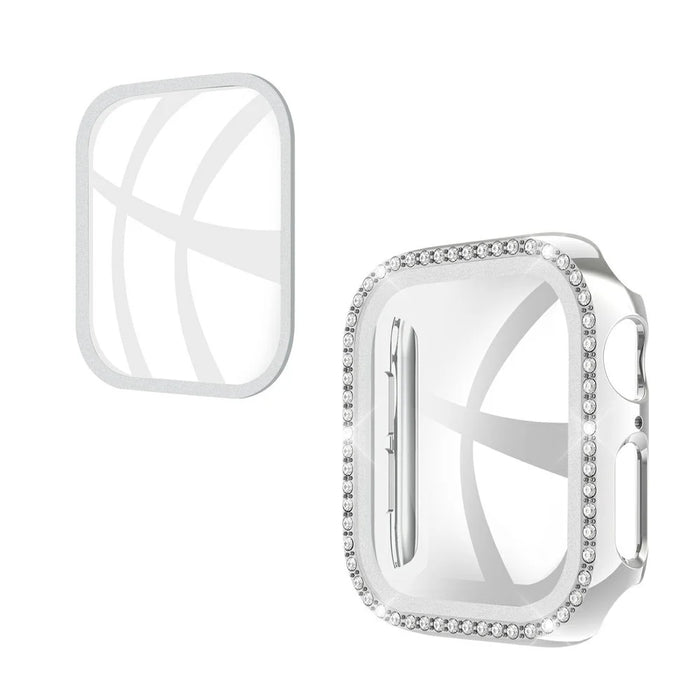 Rhinestone Decor Tempered Glass+PC All-round Protective Watch Case for Apple Watch Series 3/2/1 38mm - Silver - 1
