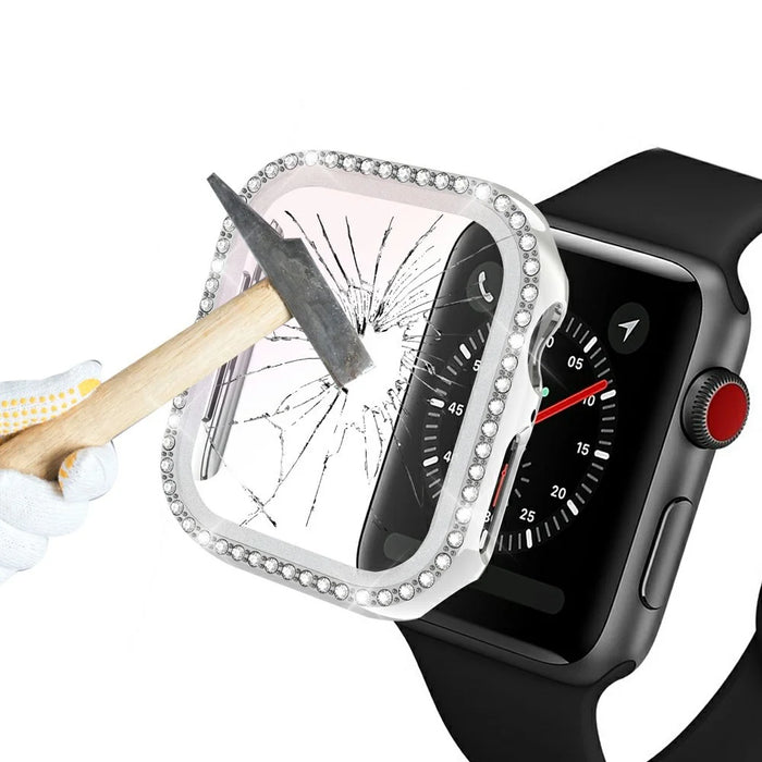 Rhinestone Decor Tempered Glass+PC All-round Protective Watch Case for Apple Watch Series 3/2/1 38mm - Silver - 4
