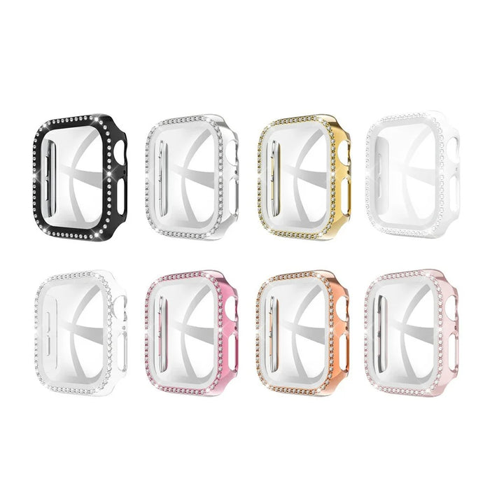Rhinestone Decor Tempered Glass+PC All-round Protective Watch Case for Apple Watch Series 3/2/1 38mm - Silver - 7