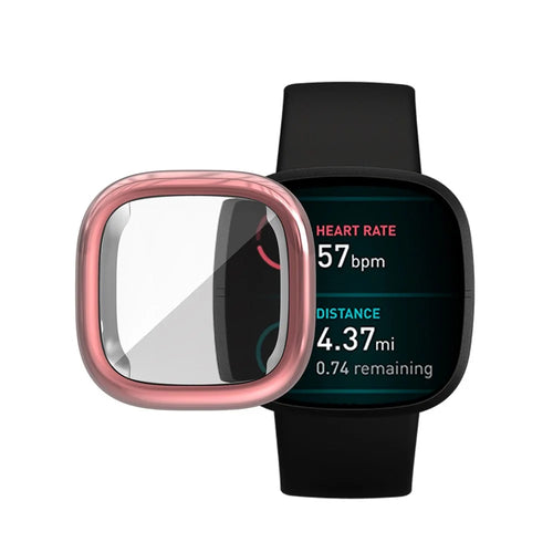 HAT PRINCE All-round Electroplating TPU Protective Watch Cover for Fitbit Versa 3 / Fitbit Sense - Pink - 1