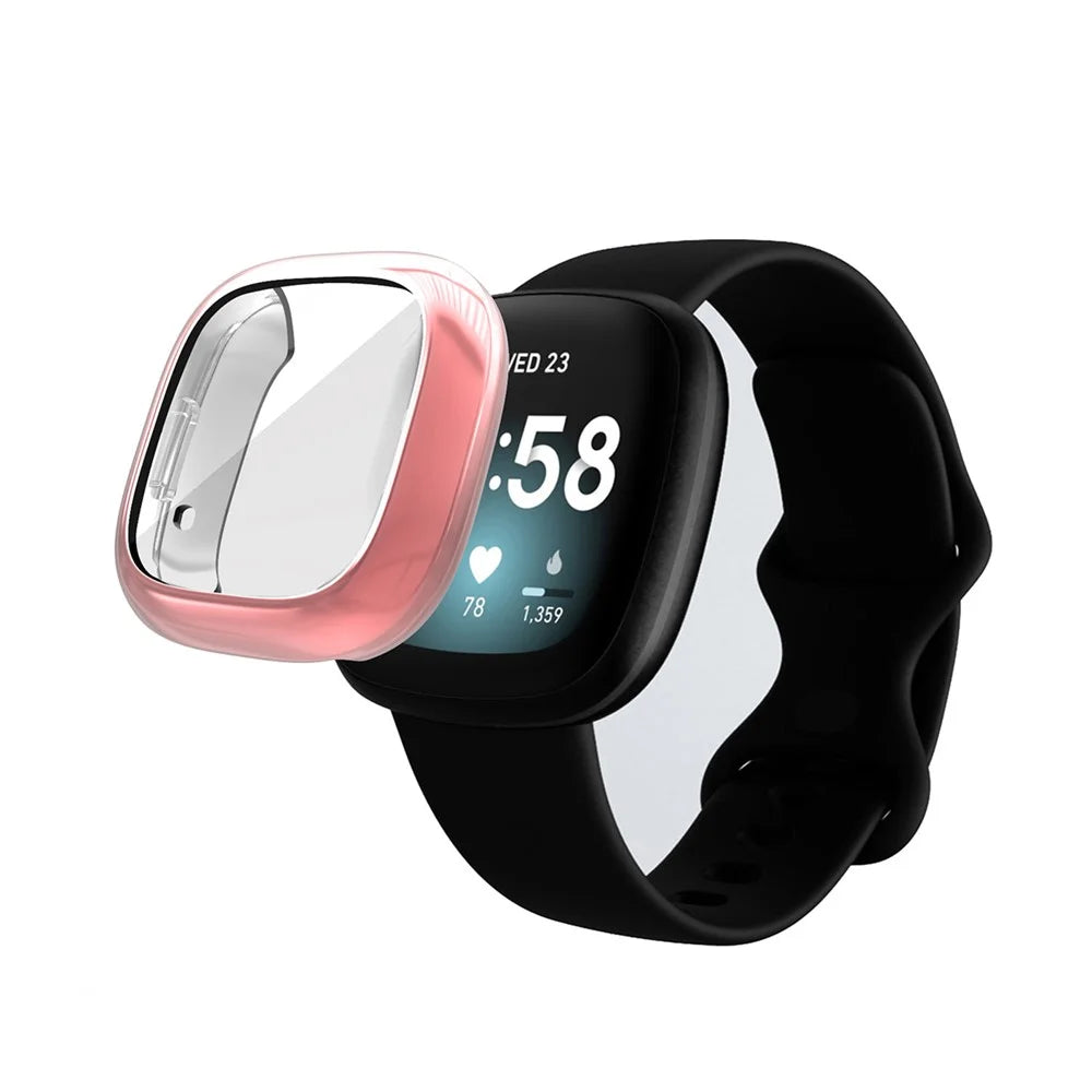 HAT PRINCE All-round Electroplating TPU Protective Watch Cover for Fitbit Versa 3 / Fitbit Sense - Pink - 2