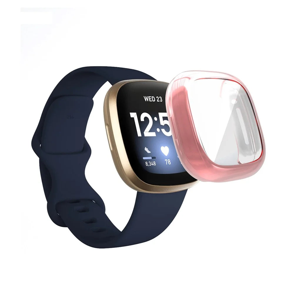 HAT PRINCE All-round Electroplating TPU Protective Watch Cover for Fitbit Versa 3 / Fitbit Sense - Pink - 3