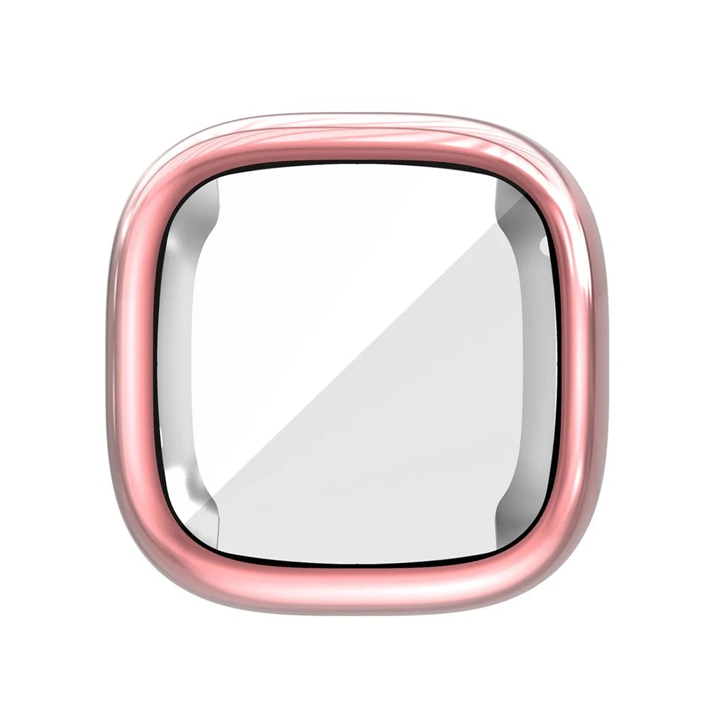 HAT PRINCE All-round Electroplating TPU Protective Watch Cover for Fitbit Versa 3 / Fitbit Sense - Pink - 4