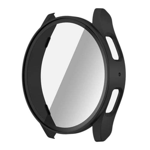 For Samsung Galaxy Watch7 40mm Watch Case PC Frame with Tempered Glass Screen Film - Black - 1