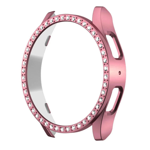 For Samsung Galaxy Watch7 40mm Watch Case Rhinestone Decor Hard PC Protective Frame - Pink - 1