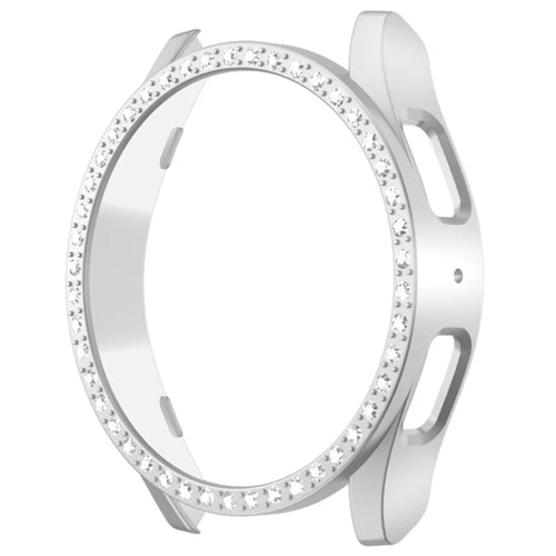 For Samsung Galaxy Watch7 44mm Case Rhinestone Decor Hard PC Watch Case Cover - White - 1