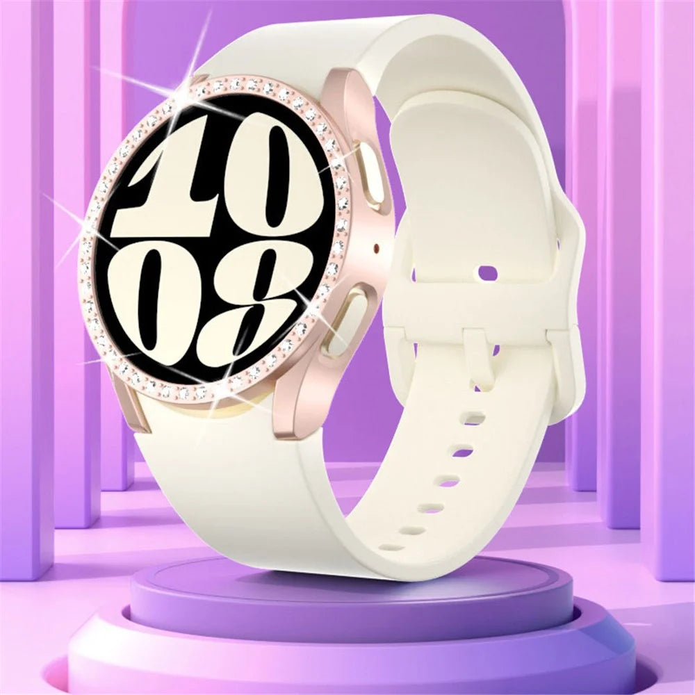 For Samsung Galaxy Watch7 44mm Case Rhinestone Decor Hard PC Watch Case Cover - White - 2