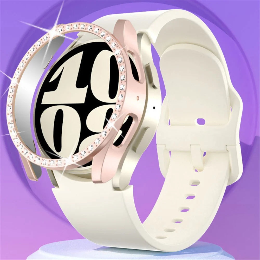 For Samsung Galaxy Watch7 44mm Case Rhinestone Decor Hard PC Watch Case Cover - White - 3