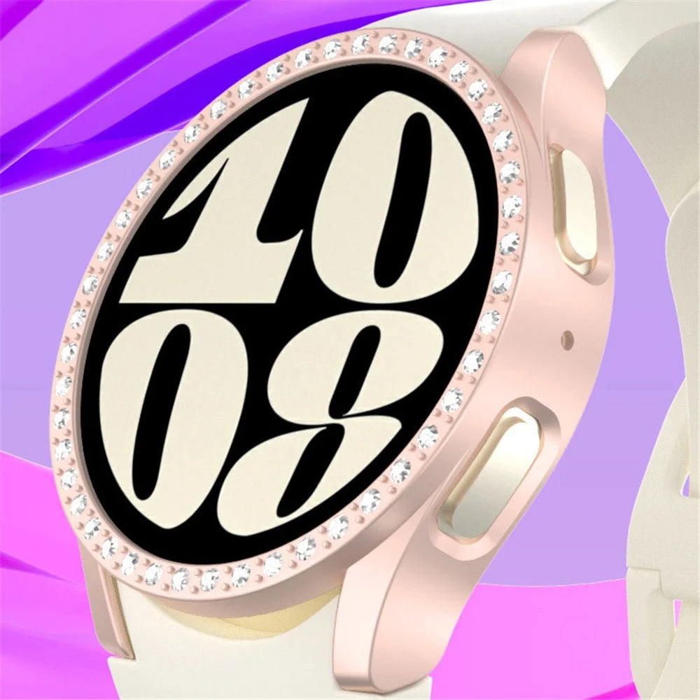 For Samsung Galaxy Watch7 44mm Case Rhinestone Decor Hard PC Watch Case Cover - White - 4