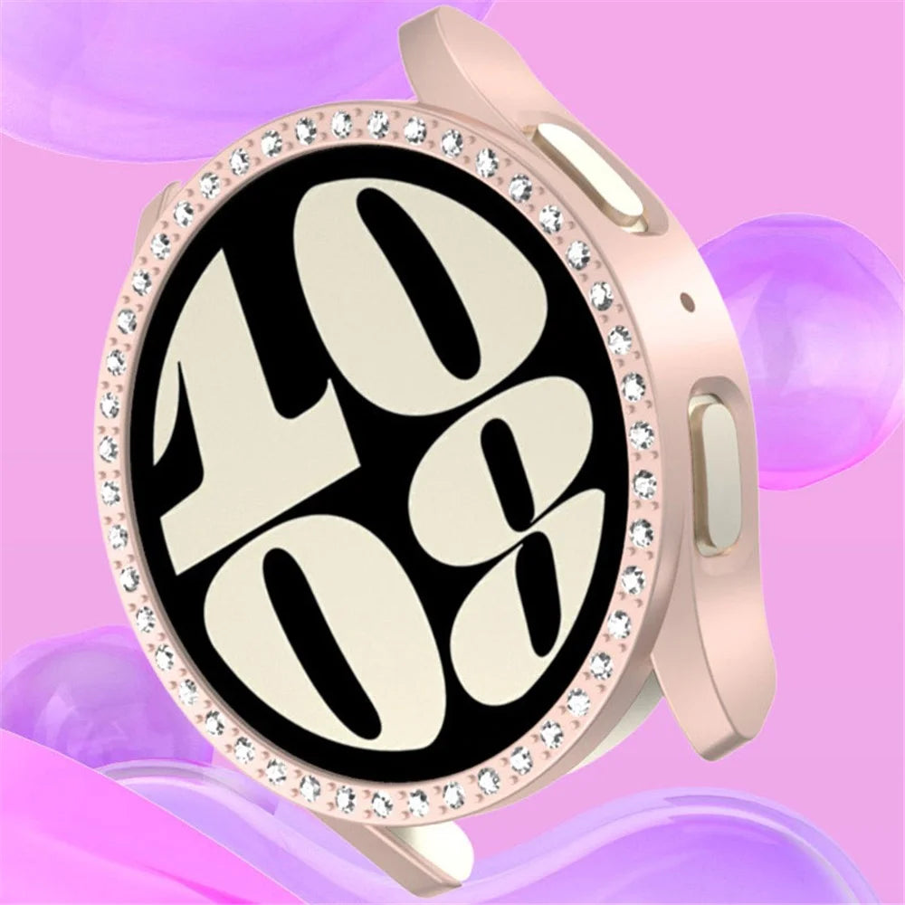 For Samsung Galaxy Watch7 44mm Case Rhinestone Decor Hard PC Watch Case Cover - White - 5