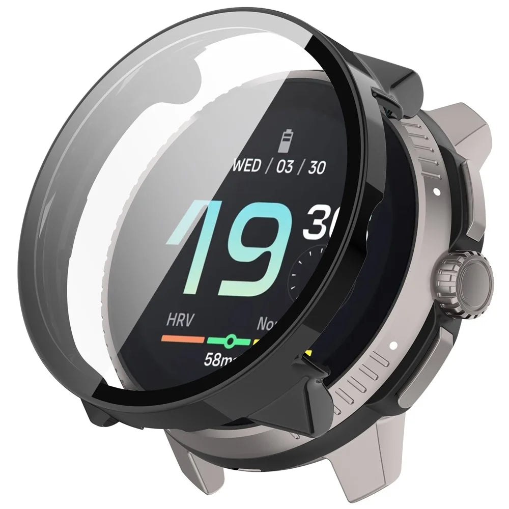 For Suunto Race All-Around Watch Case Hard PC Cover with Tempered Glass Screen Film - Black - 1