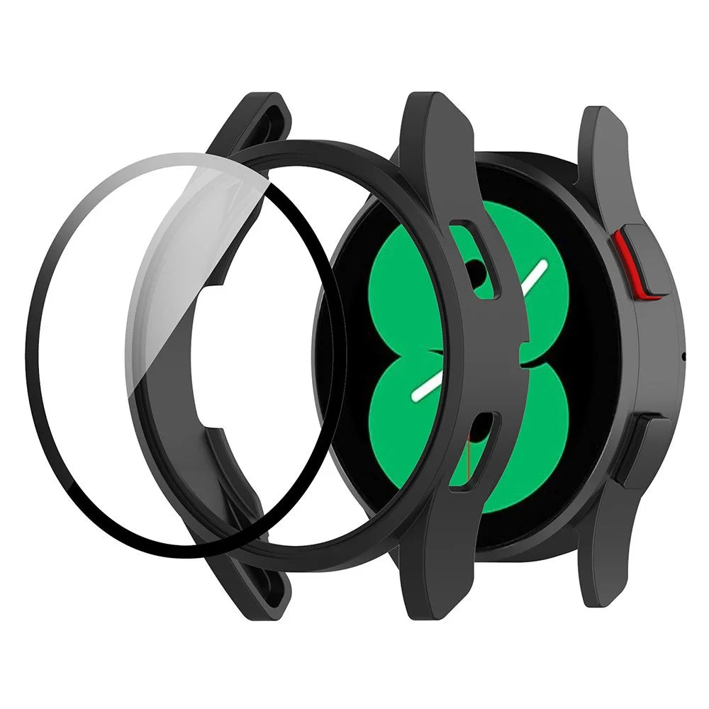 For Samsung Galaxy Watch FE / Watch4 40mm Case PC Watch Cover with Tempered Glass Screen Protector - Black - 1